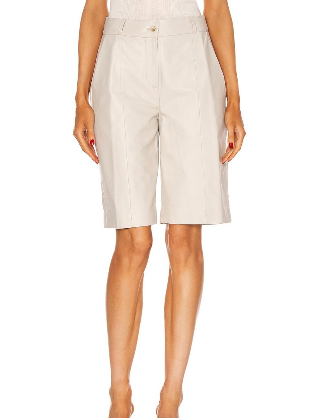 Loulou Studio - Kiltan Napa Leather Long Bermuda Shorts - Ecru - Sz M